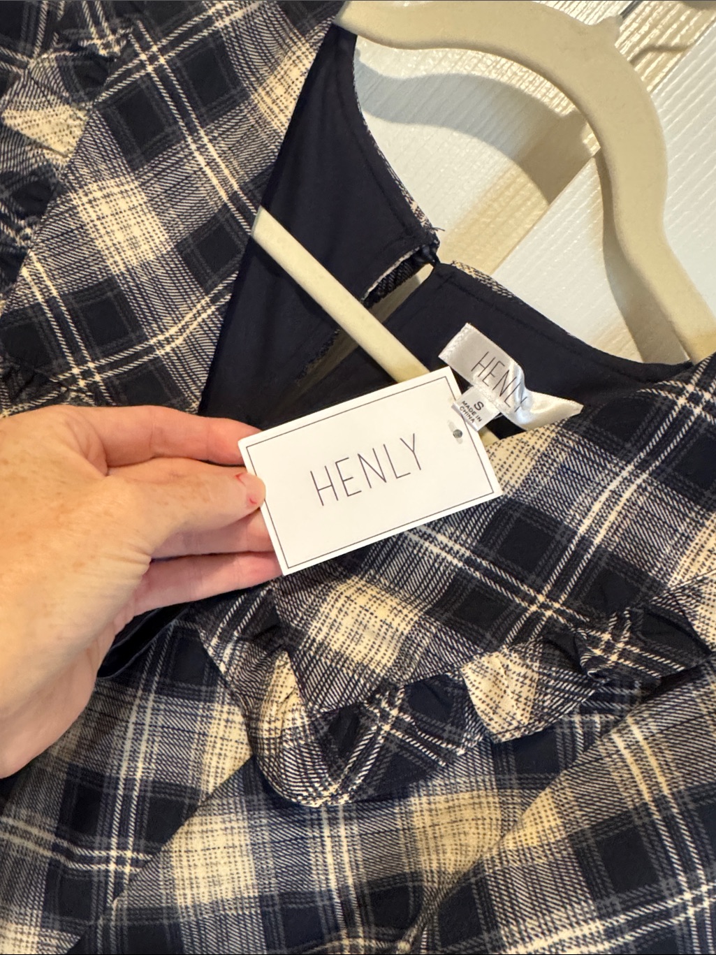Plaid Ruffle Collar Dress In Navy And White — image 2 of 2